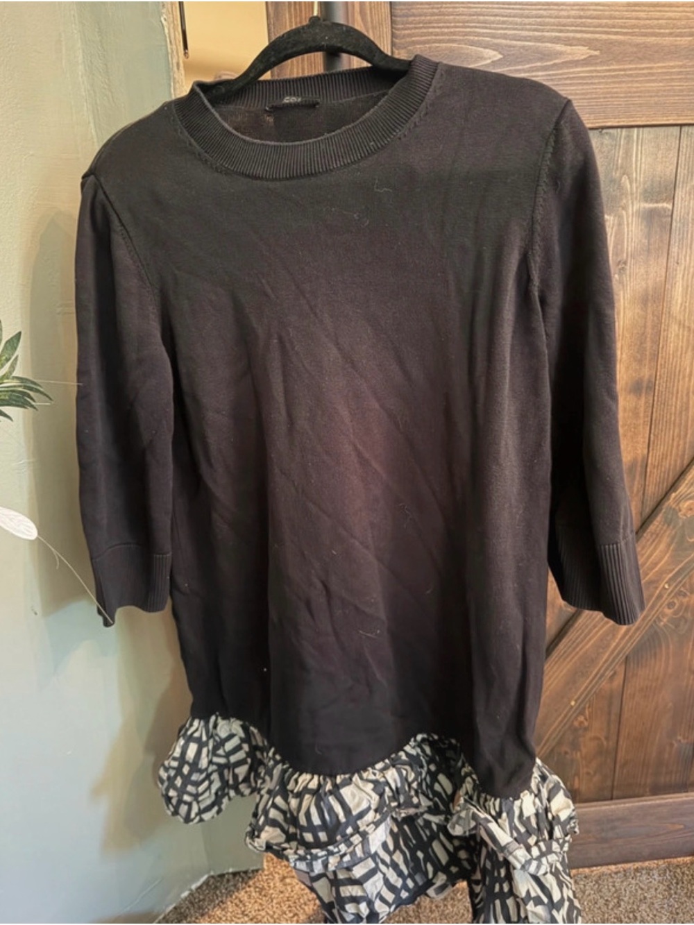 COS Black Ruffle-Hem Sweatshirt with Patterned Trim - Picture 2 of 5